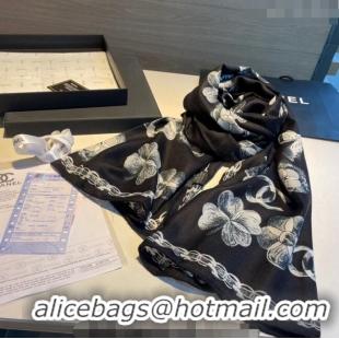 Most Popular Chanel Camellia Bloom Cashmere Long Scarf 110x200cm CH1123 Black 2023