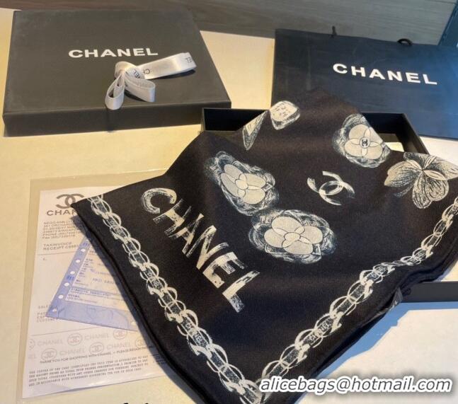 Most Popular Chanel Camellia Bloom Cashmere Long Scarf 110x200cm CH1123 Black 2023