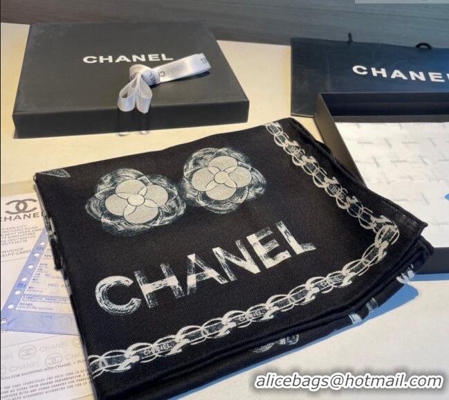 Most Popular Chanel Camellia Bloom Cashmere Long Scarf 110x200cm CH1123 Black 2023