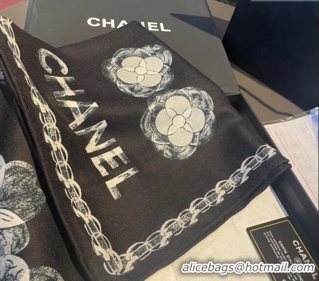 Most Popular Chanel Camellia Bloom Cashmere Long Scarf 110x200cm CH1123 Black 2023