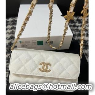 New Style Chanel FLAP PHONE HOLDER WITH CHAIN AP3696 white