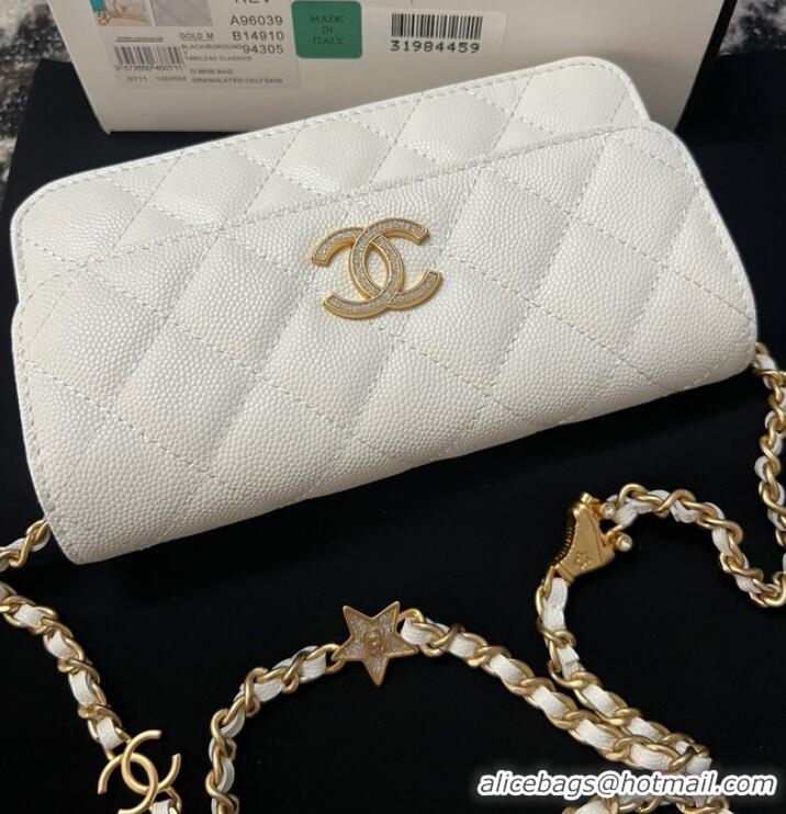 New Style Chanel FLAP PHONE HOLDER WITH CHAIN AP3696 white