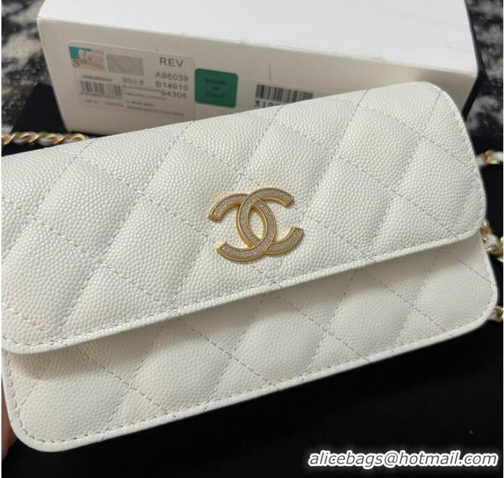 New Style Chanel FLAP PHONE HOLDER WITH CHAIN AP3696 white