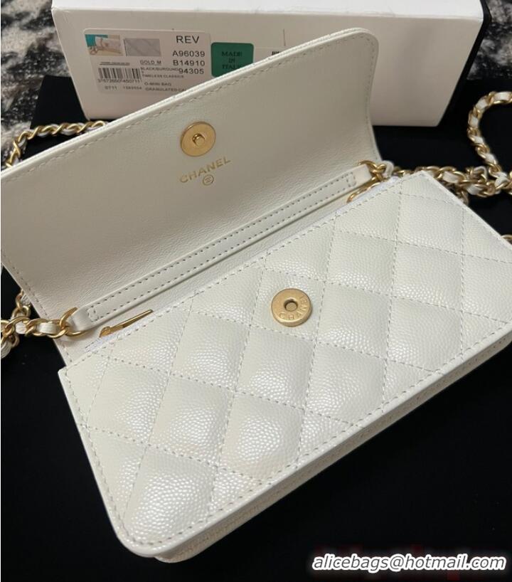 New Style Chanel FLAP PHONE HOLDER WITH CHAIN AP3696 white