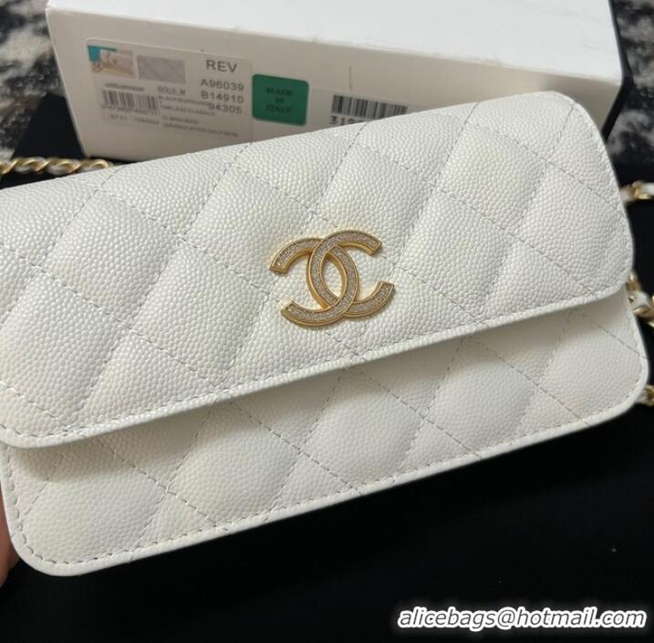 New Style Chanel FLAP PHONE HOLDER WITH CHAIN AP3696 white