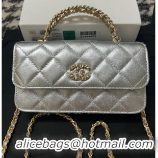 Buy Discount CHANEL FLAP PHONE HOLDER WITH CHAIN AP3575 Silver