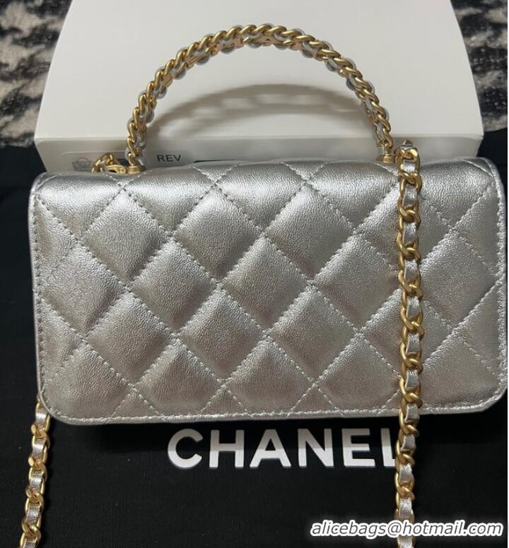 Buy Discount CHANEL FLAP PHONE HOLDER WITH CHAIN AP3575 Silver