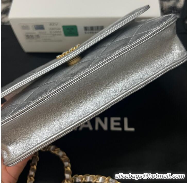 Buy Discount CHANEL FLAP PHONE HOLDER WITH CHAIN AP3575 Silver