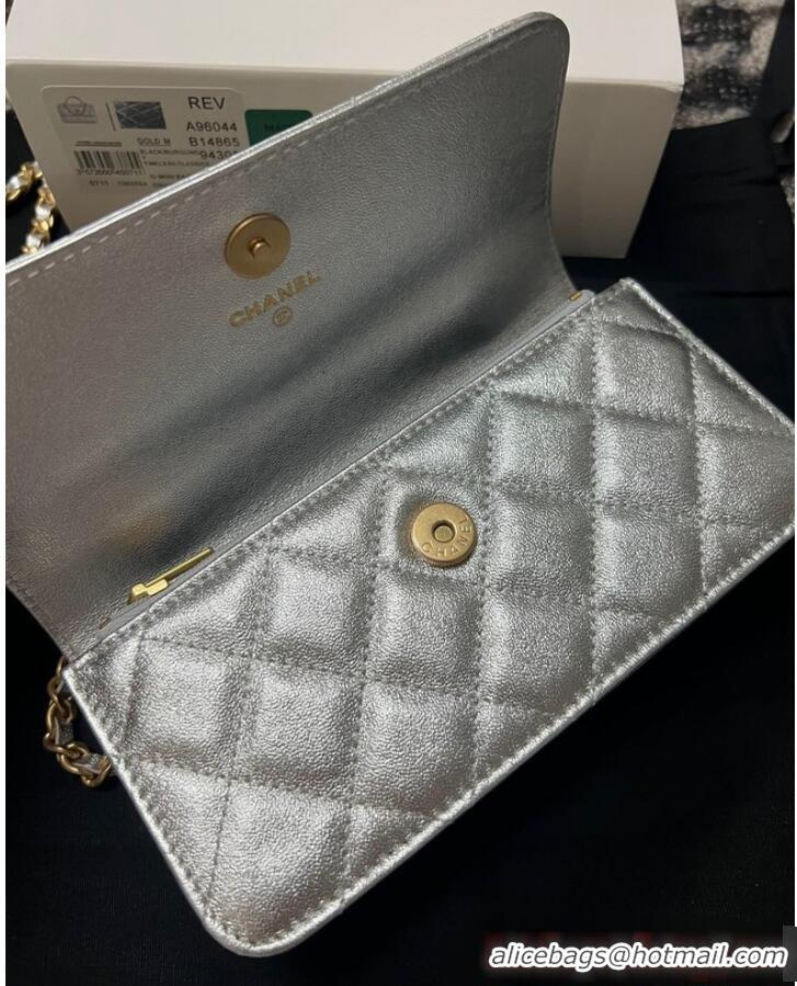 Buy Discount CHANEL FLAP PHONE HOLDER WITH CHAIN AP3575 Silver