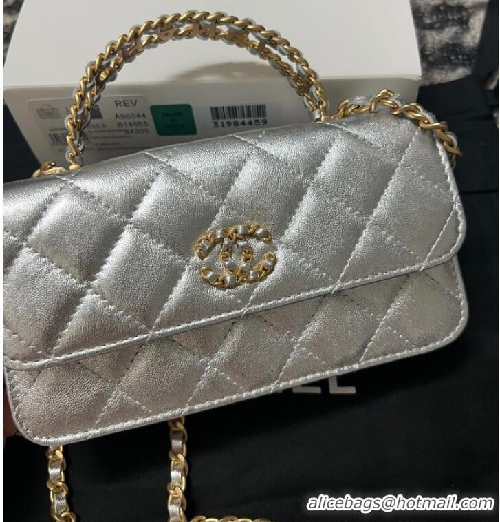 Buy Discount CHANEL FLAP PHONE HOLDER WITH CHAIN AP3575 Silver