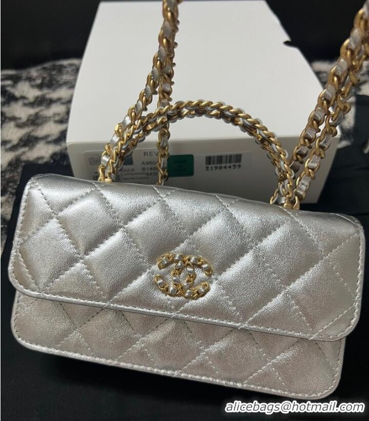 Buy Discount CHANEL FLAP PHONE HOLDER WITH CHAIN AP3575 Silver