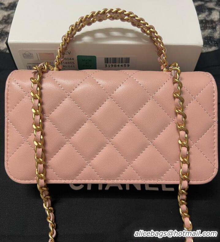 Shop Promotional CHANEL FLAP PHONE HOLDER WITH CHAIN AP3575 pink