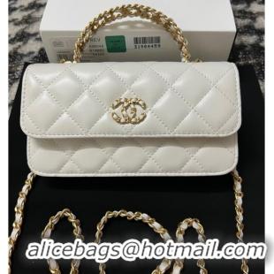 Top Quality CHANEL FLAP PHONE HOLDER WITH CHAIN AP3575 White