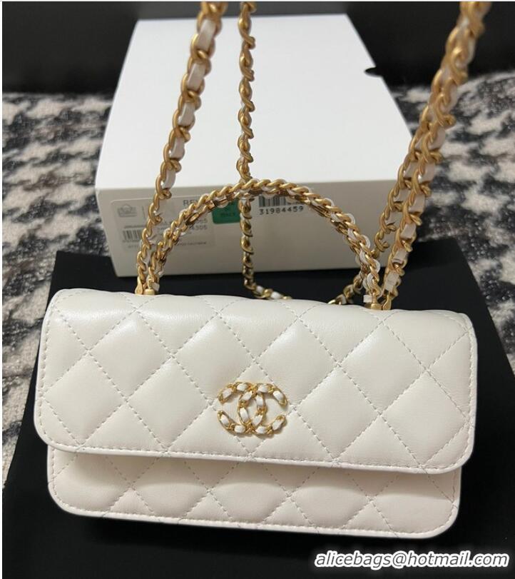 Top Quality CHANEL FLAP PHONE HOLDER WITH CHAIN AP3575 White