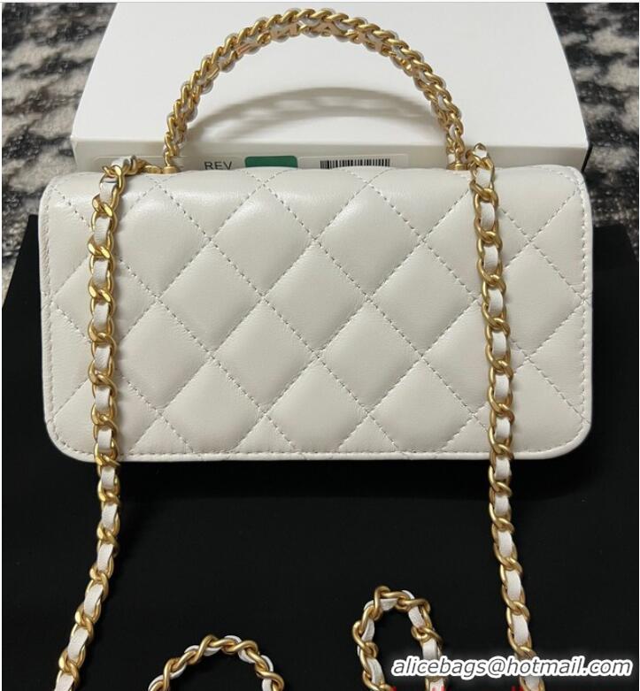 Top Quality CHANEL FLAP PHONE HOLDER WITH CHAIN AP3575 White