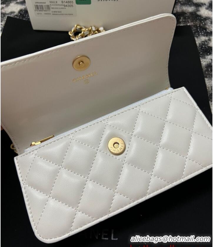 Top Quality CHANEL FLAP PHONE HOLDER WITH CHAIN AP3575 White