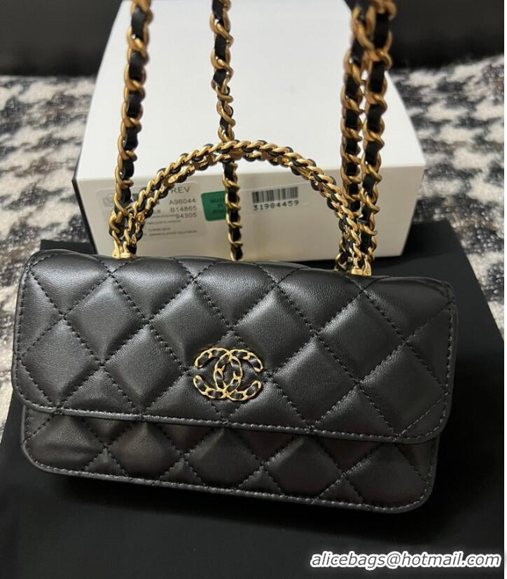 Unique Style CHANEL FLAP PHONE HOLDER WITH CHAIN AP3575 Black