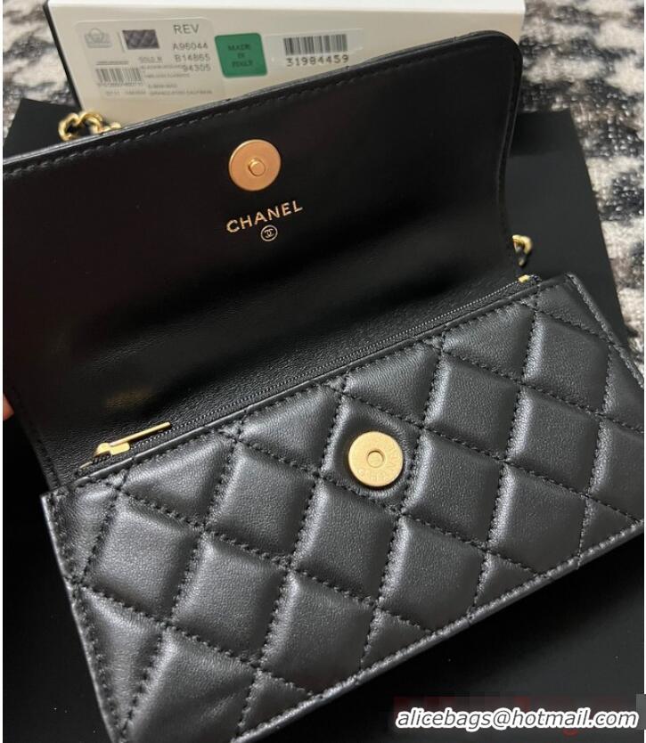 Unique Style CHANEL FLAP PHONE HOLDER WITH CHAIN AP3575 Black