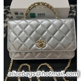 Super Quality CHANEL FLAP PHONE HOLDER WITH CHAIN AP3566 Silver