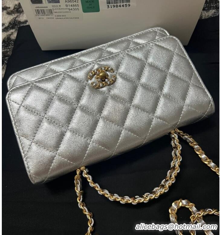 Super Quality CHANEL FLAP PHONE HOLDER WITH CHAIN AP3566 Silver