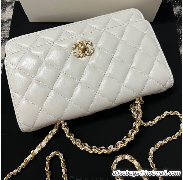 Most Popular CHANEL FLAP PHONE HOLDER WITH CHAIN AP3566 white