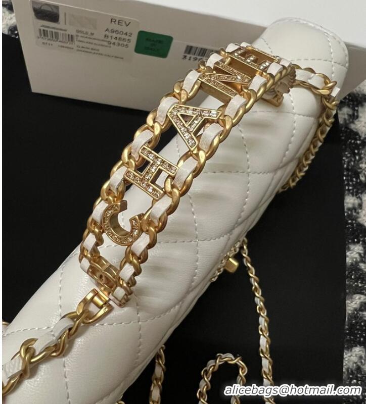 Most Popular CHANEL FLAP PHONE HOLDER WITH CHAIN AP3566 white