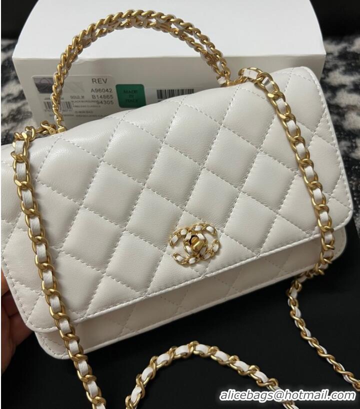 Most Popular CHANEL FLAP PHONE HOLDER WITH CHAIN AP3566 white