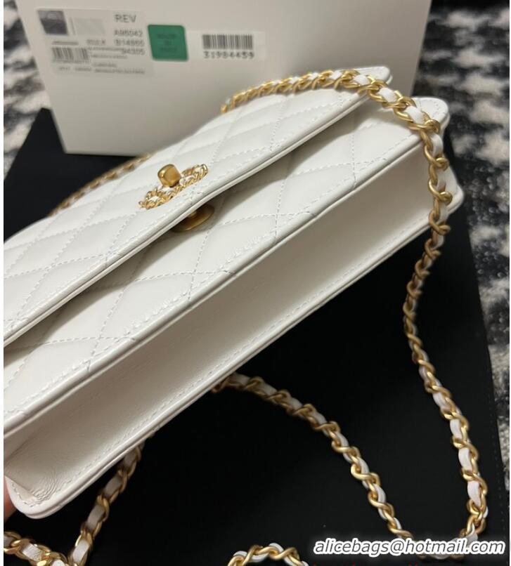 Most Popular CHANEL FLAP PHONE HOLDER WITH CHAIN AP3566 white