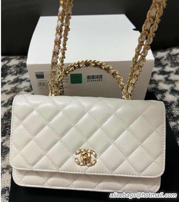 Most Popular CHANEL FLAP PHONE HOLDER WITH CHAIN AP3566 white