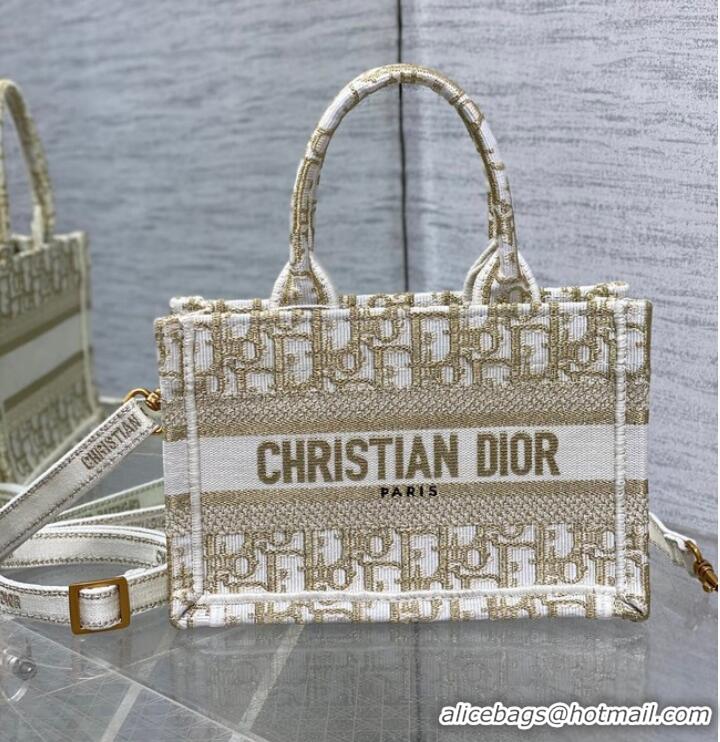 Reasonable Price MINI DIOR BOOK TOTE WITH STRAP Gold-Tone Dior Oblique Embroidery S5573CTQ