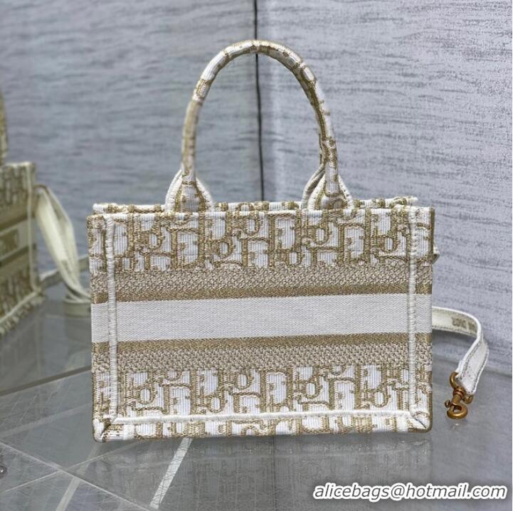 Reasonable Price MINI DIOR BOOK TOTE WITH STRAP Gold-Tone Dior Oblique Embroidery S5573CTQ