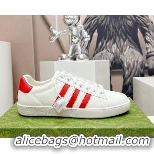 Pretty Style Gucci x Adidas Gazelle Silky Calfskin Sneakers White/Red 406041