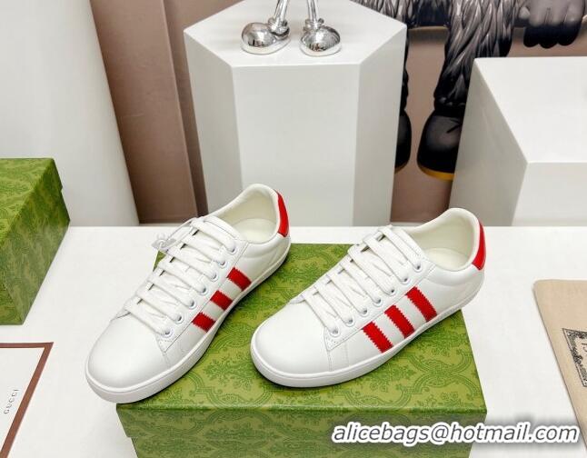 Pretty Style Gucci x Adidas Gazelle Silky Calfskin Sneakers White/Red 406041