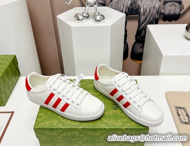 Pretty Style Gucci x Adidas Gazelle Silky Calfskin Sneakers White/Red 406041