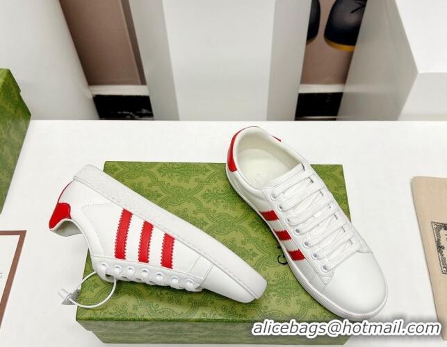 Pretty Style Gucci x Adidas Gazelle Silky Calfskin Sneakers White/Red 406041