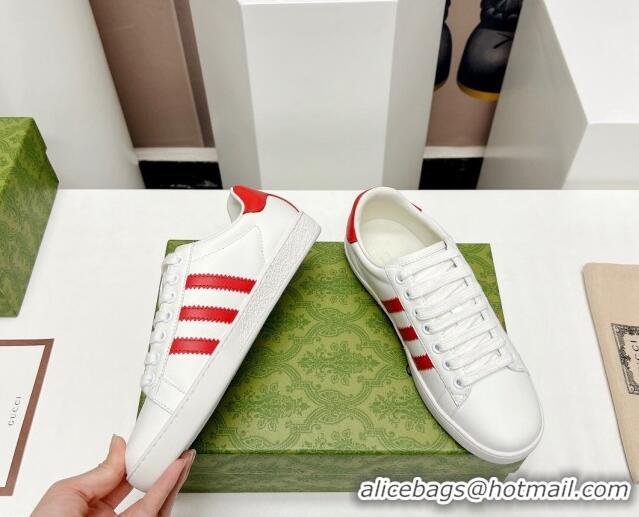 Pretty Style Gucci x Adidas Gazelle Silky Calfskin Sneakers White/Red 406041