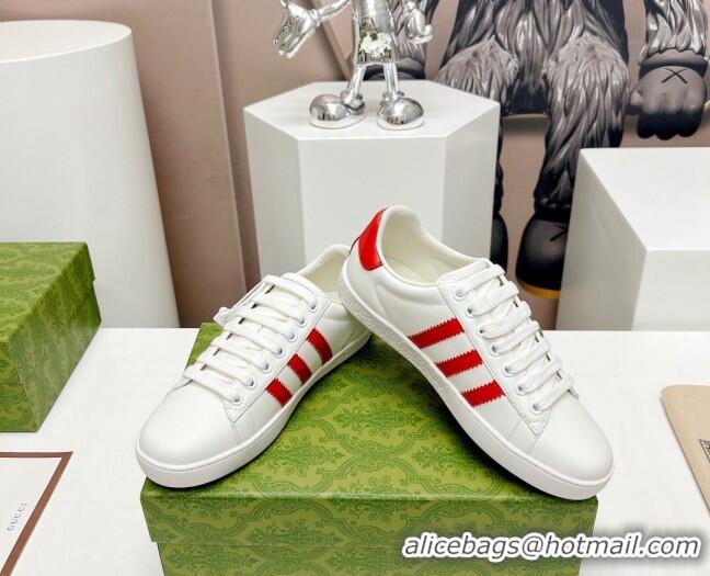 Pretty Style Gucci x Adidas Gazelle Silky Calfskin Sneakers White/Red 406041