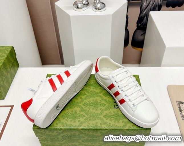 Pretty Style Gucci x Adidas Gazelle Silky Calfskin Sneakers White/Red 406041