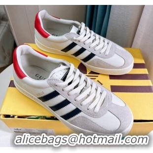 Stylish adidas x Gucci Gazelle Leather and Suede Low-top Sneakers White/Grey 024003