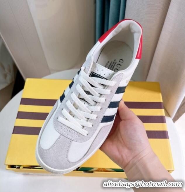 Stylish adidas x Gucci Gazelle Leather and Suede Low-top Sneakers White/Grey 024003