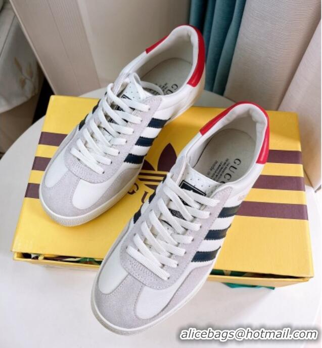 Stylish adidas x Gucci Gazelle Leather and Suede Low-top Sneakers White/Grey 024003