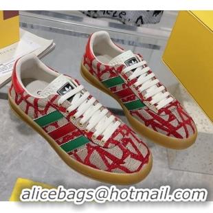 Good Quality adidas x Gucci Gazelle GG Canvas Low-top Sneakers i Monogram Canvas Beige/Red 106121