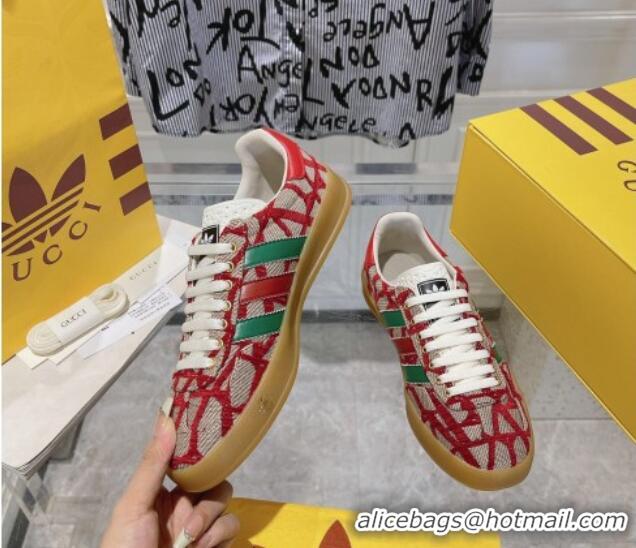 Good Quality adidas x Gucci Gazelle GG Canvas Low-top Sneakers i Monogram Canvas Beige/Red 106121