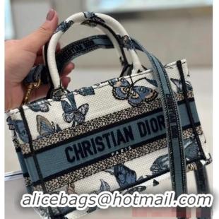 New Fashion MINI DIOR BOOK TOTE WITH STRAP blue Butterfly Zodiac Embroidery S5573CTQ