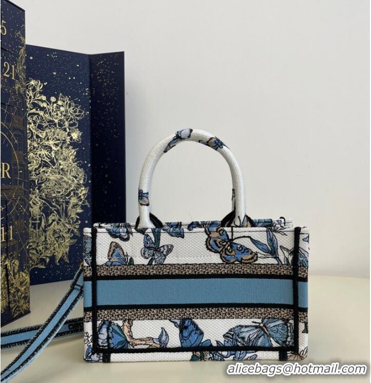 New Fashion MINI DIOR BOOK TOTE WITH STRAP blue Butterfly Zodiac Embroidery S5573CTQ