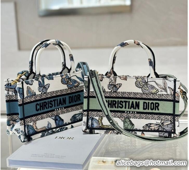 New Fashion MINI DIOR BOOK TOTE WITH STRAP blue Butterfly Zodiac Embroidery S5573CTQ