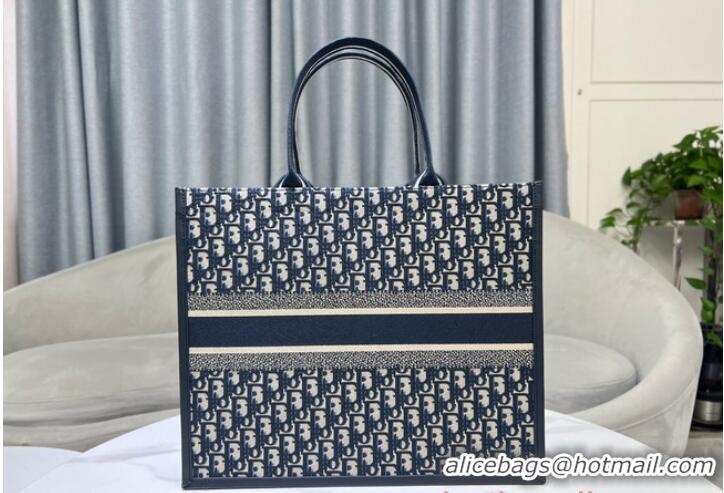 Well Crafted LARGE DIOR BOOK TOTE Ecru and Blue Dior Oblique Embroidery M1296ZG