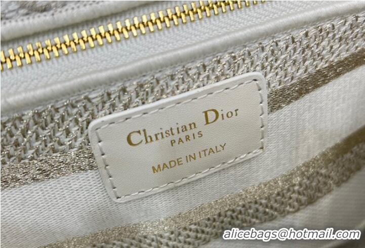 Shop Grade MEDIUM Dior LADY D-LITE BAG Gold-Tone and White Butterfly Zodiac Embroidery M0565OE