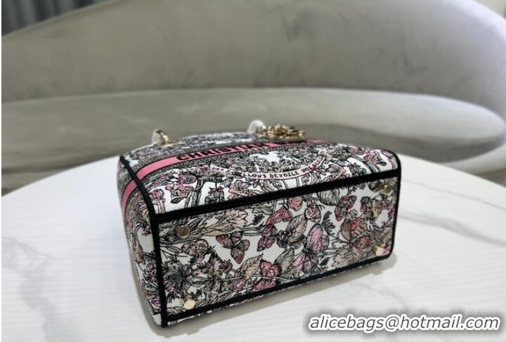 Sophisticated MEDIUM LADY D-LITE BAG White and Pastel Pink Butterfly Around The World Embroidery M0565O