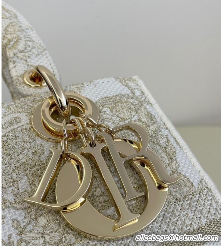 Best Quality MEDIUM DIOR LADY D-LITE BAG Gold-Tone and White Butterfly Around The World Embroidery M0565OE